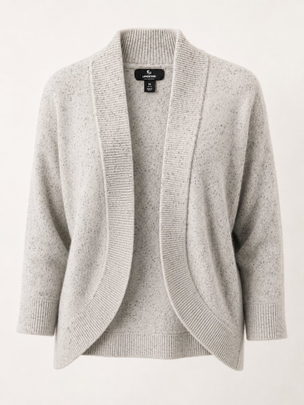 Lands' End 100% Cashmere Cocoon Cardigan Sweater Women's Medium Ivory Speckled